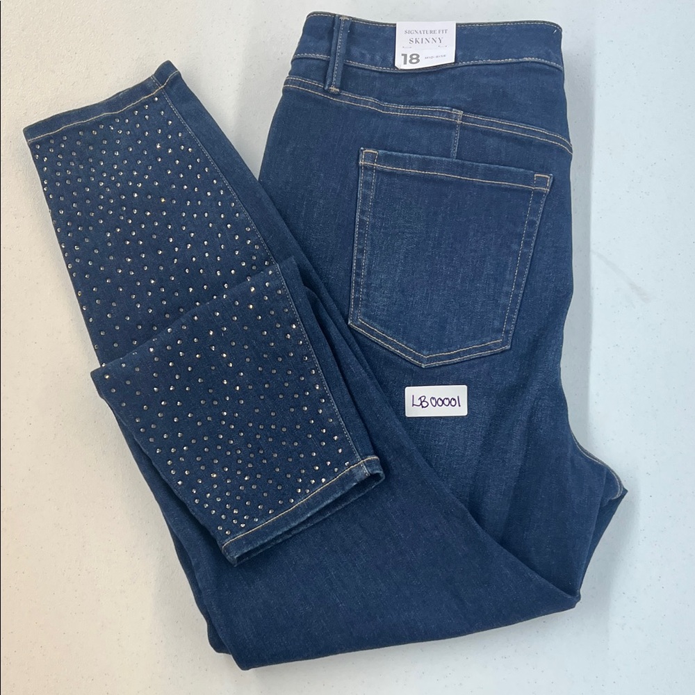 NWT Lane Bryant Dark Blue Skinny Jeans with Stud Accents Size 18W
